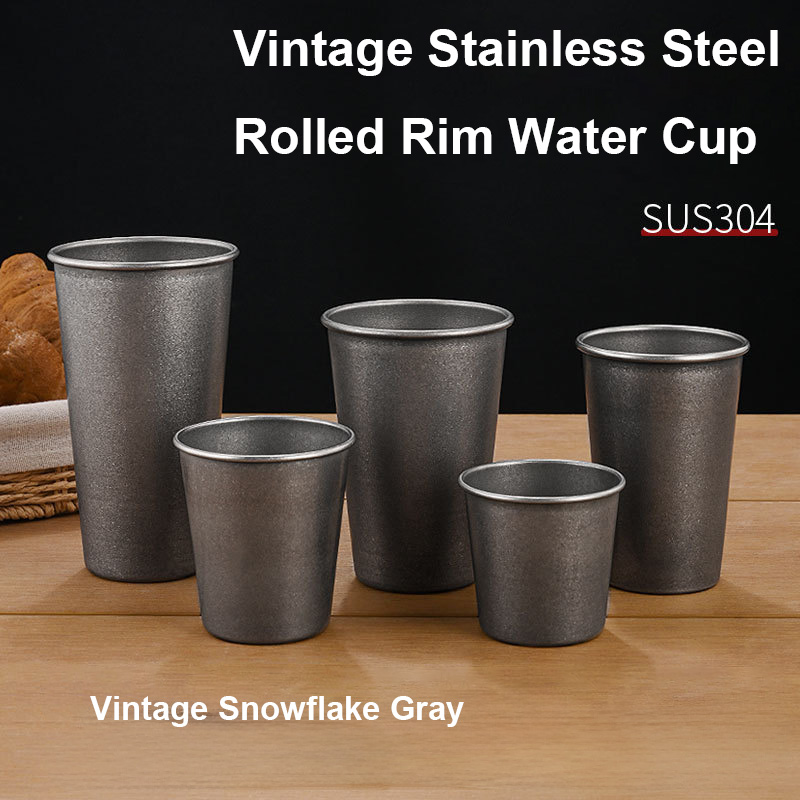 Coffee Tea Drink - Vasos de Acero Inoxidable Plateados Retro,